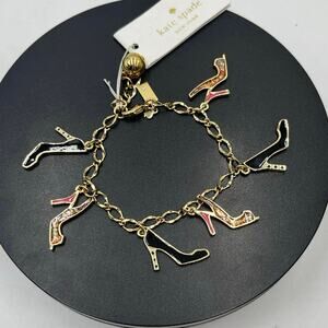 Kate Spade New York "Shoe In" Black Pink Shoe Heel Glitter Charm‎ Bracelet New